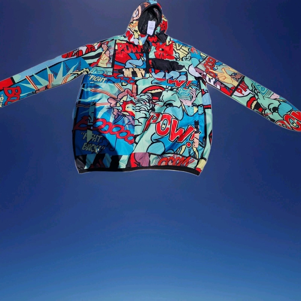 Reason Men's Half-Zip, Allover Comic Print, Hooded - Medium New With Tags